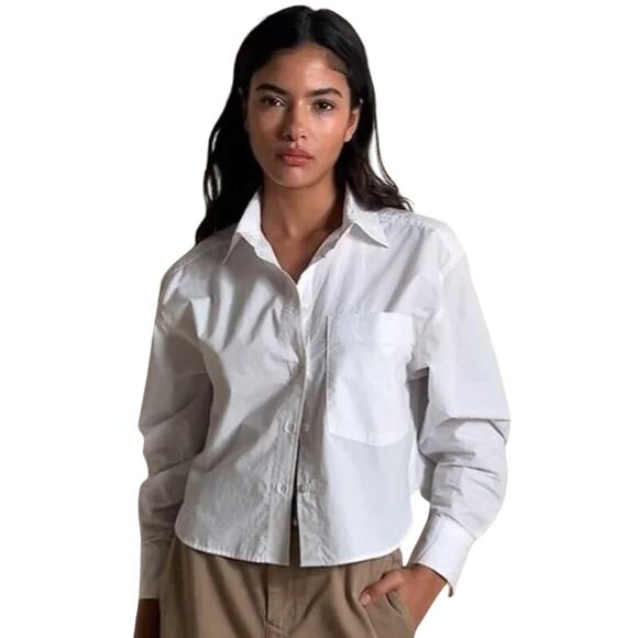 Banana Republic Tops - Banana Republic White Cotton Poplin Cropped Button Down Skimmer Shirt Large